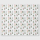 Skiers And Fir Trees Christmas Pattern With Text Geschenkpapier (Flach)