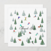 Skiers Downhill Skiing Illustration  Dankeskarte (Vorne/Hinten)
