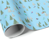 Skiers Downhill Skiing Illustration Pale Blue Geschenkpapier (Rolleneckpunkt)