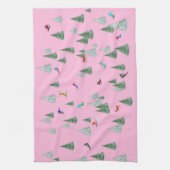 Skiers Downhill Skiing Illustration Pink Geschirrtuch (Vertikal)