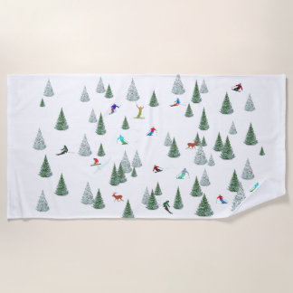 Skiers Downhill Skiing Illustration  Strandtuch