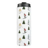 Skiers In Watercolor With Name Christmas Pattern Thermosbecher (Vorderseite)