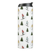 Skiers In Watercolor With Name Christmas Pattern Thermosbecher (Nach links gedreht)
