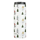 Skiers In Watercolor With Name Christmas Pattern Thermosbecher (Rückseite)