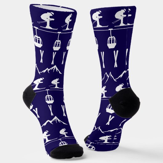 Skiers Skiing Mountains and Cable Cars Patterned Socken (Gewinkelt)