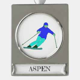 Skierschnee Überspringen von benutzerdefiniertem T Banner-Ornament Silber