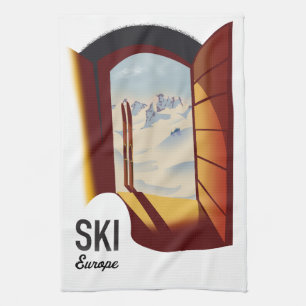 Skieuropa im Vintage-Stil Sportposter Geschirrtuch