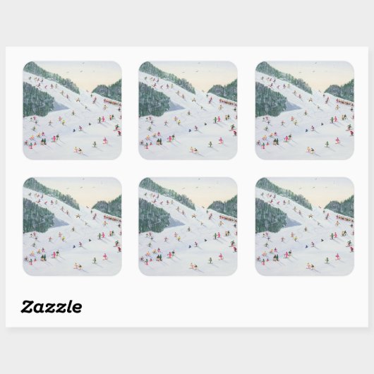 Skifahren 1995 quadratischer aufkleber (Blatt)