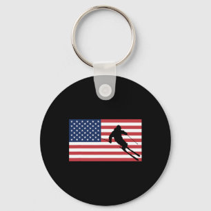 Skifahren Amerikanische Flagge Ski Skifahrer Männe Schlüsselanhänger