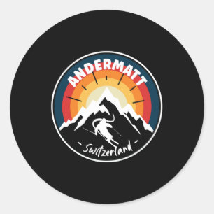 Skifahren Andermatt Schweiz Vintage Runder Aufkleber