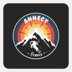 Skifahren Annecy Frankreich Vintage Quadratischer Aufkleber