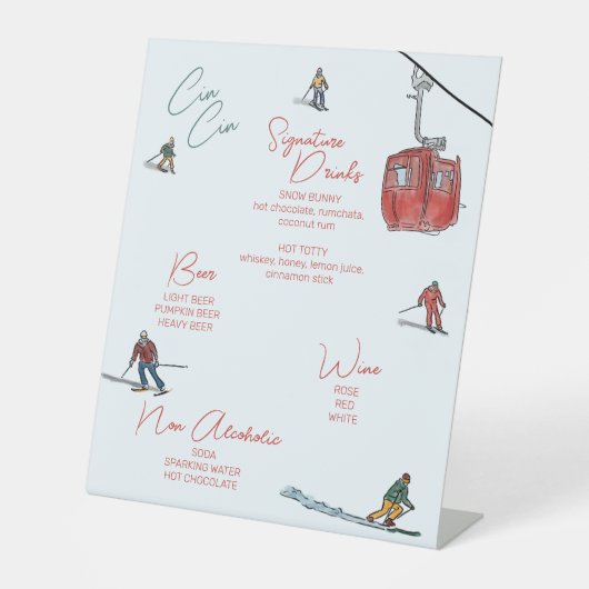 Skifahren Aquarelltränke Bar Sockelschild (Vorderseite)