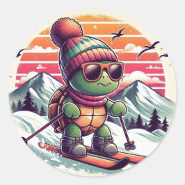 Skifahren auf den Pisten Runder Aufkleber