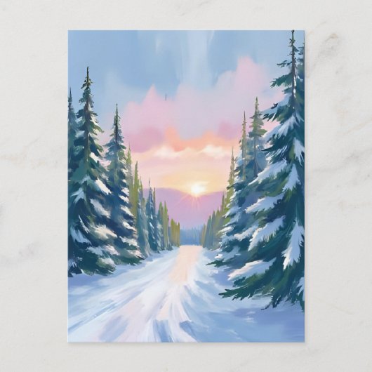 Skifahren bei Sonnenuntergang | Wintermonate Skiur Postkarte (Vorderseite)