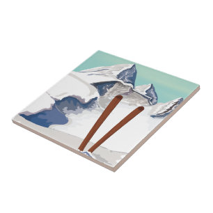 Skifahren Berge Reiseplakat Fliese