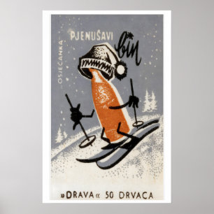 Skifahren Bier - Streichholzschachtel Druck - Ästh Poster