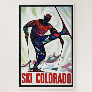 Skifahren Colorado Mann Skifahren Vintage Reise Puzzle