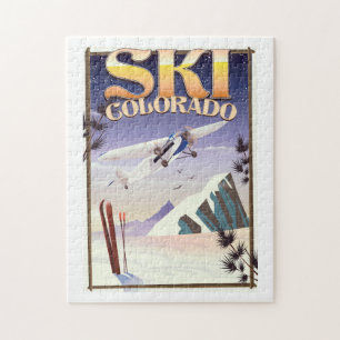 Skifahren colorado vintage Reiseplakat Puzzle