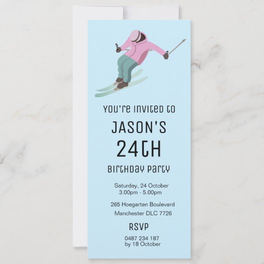 Skifahren Einladung (Vorderseite)