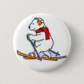 Skifahren-Eisbär Button (Vorderseite)