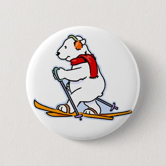 Skifahren-Eisbär Button (Vorderseite)