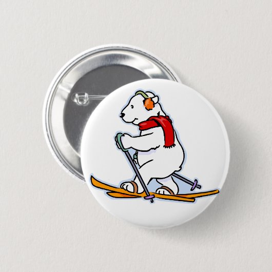Skifahren-Eisbär Button (Vorne & Hinten)