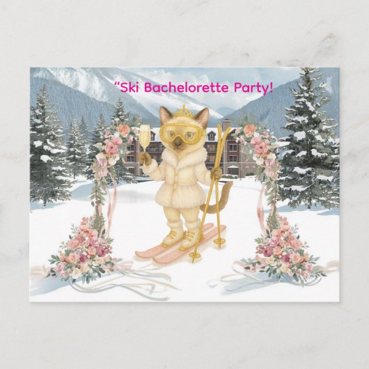 Skifahren für Bride auf Piste Junggeselinnen-Absch Einladungspostkarte (Vorderseite)