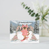 Skifahren für Bride auf Piste Junggeselinnen-Absch Einladungspostkarte (Stehend Vorderseite)