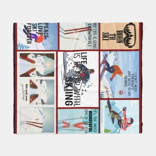 Skifahren geboren zum Skifahren Wintersport Fleecedecke (Vorderseite (Horizontal))