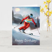 Skifahren Geburtstags Grußkarte Karte (Gelbe Blume)