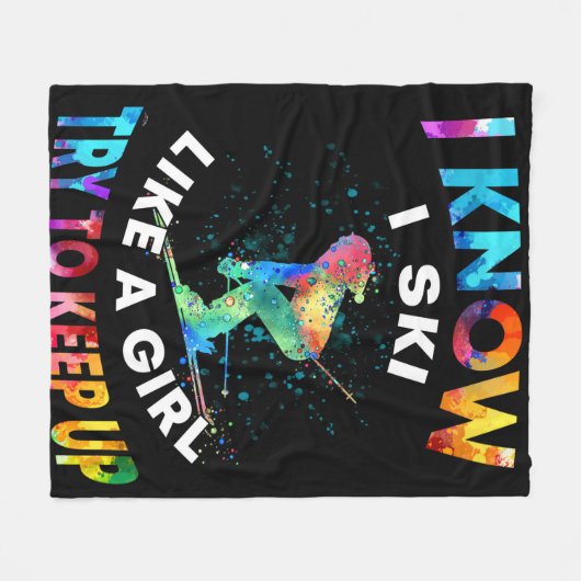 Skifahren - Ich weiß, ich bin Ski wie ein Mädchen  Fleecedecke (Vorderseite (Horizontal))