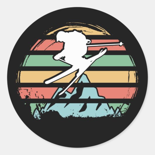 Skifahren im Retro Runder Aufkleber (Vorderseite)