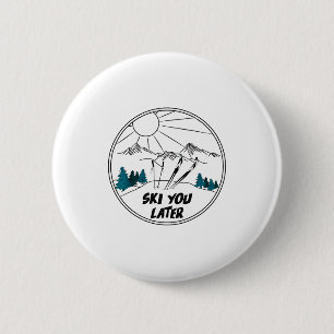 Skifahren im späteren Wintersport Vintage-Pulversc Button