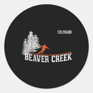 Skifahren im Stil der 1980er Jahre in Beaver Creek Runder Aufkleber