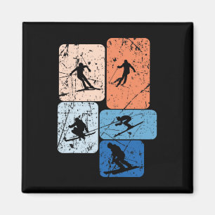 Skifahren im Vintage-Stil spielende Kinder Jungen Magnet