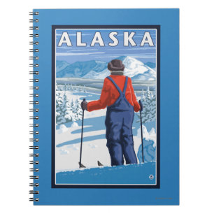 Skifahren in Alaska Vintage Reiseplaner Notizblock
