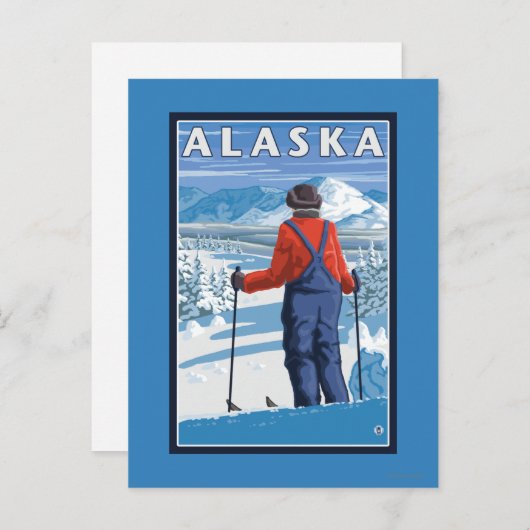 Skifahren in Alaska Vintage Reiseplaner Postkarte (Vorne/Hinten)