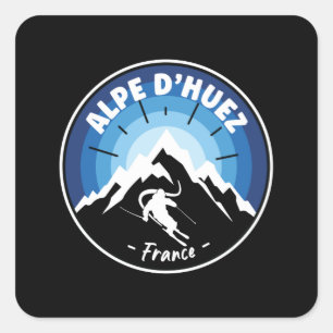 Skifahren in Alpe d'Huez Frankreich Blue Quadratischer Aufkleber