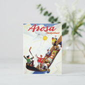 Skifahren in Arosa, Schweiz Postkarte (Stehend Vorderseite)