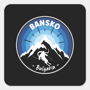 Skifahren in Bansko Bulgarien Blue Quadratischer Aufkleber