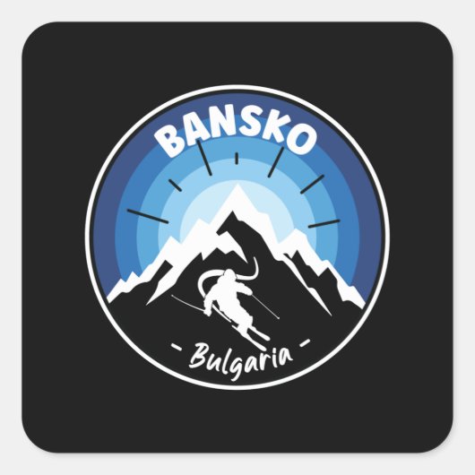 Skifahren in Bansko Bulgarien Blue Quadratischer Aufkleber (Vorderseite)