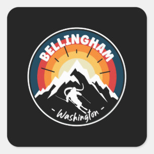 Skifahren in Bellingham Washington Vintag Quadratischer Aufkleber