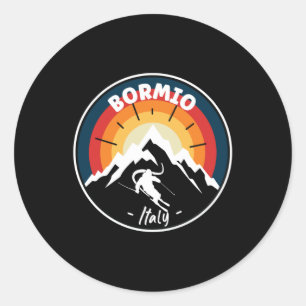 Skifahren in Bormio Italien Vintage Runder Aufkleber