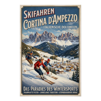 Skifahren in Cortina d’Ampezzo Poster