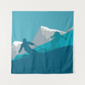 Skifahren in den Bergen - Skifahrer Abstrakte Illu Wandteppich (Vorderseite)