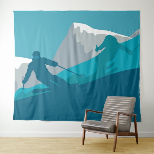 Skifahren in den Bergen - Skifahrer Wandteppich (Beispiel (Horizontal))