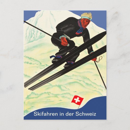 Skifahren in der Schweiz Postkarte (Vorderseite)