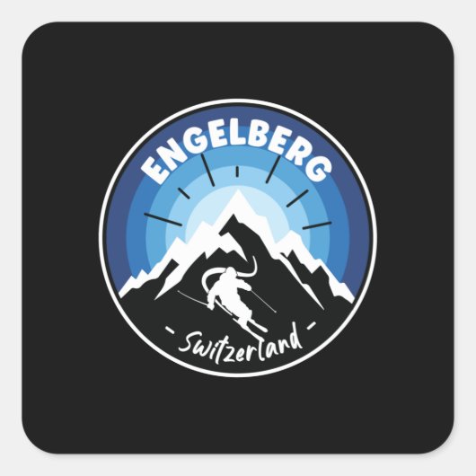 Skifahren in Engelberg Schweiz Blau Quadratischer Aufkleber (Vorderseite)