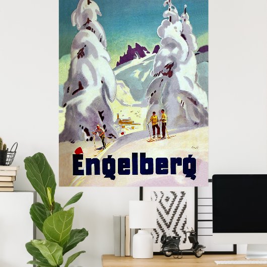 Skifahren in Engleberg, Schweiz, Jahrgang Poster (Heimbüro)