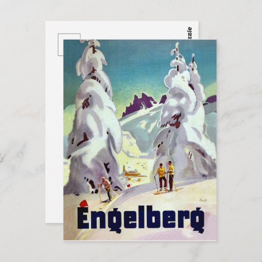 Skifahren in Engleberg, Schweiz, Jahrgang Postkarte (Vorne/Hinten)